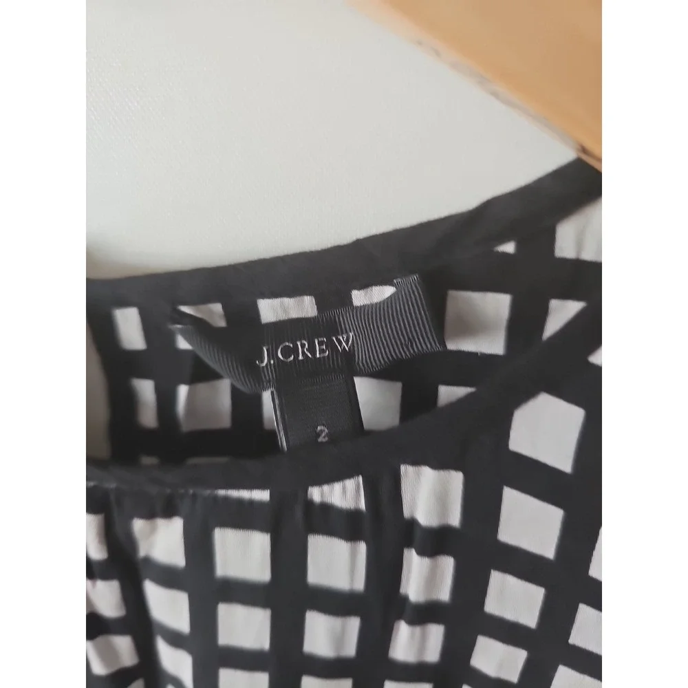 J‎ CREW Women's Tipped Silk Tee Black White Windowpane Short Sleeve Top Size 2